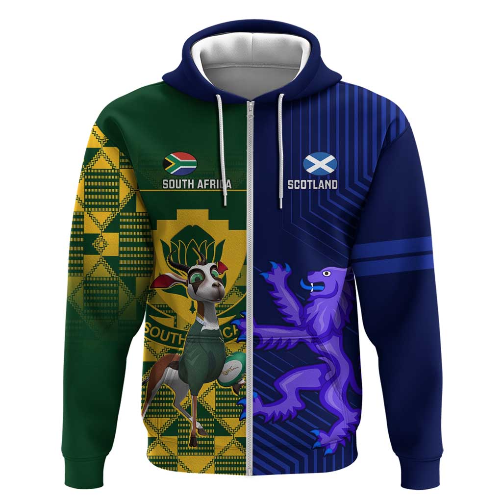 Custom South Africa And Scotland Rugby Hoodie Springboks Thistle Together LT14