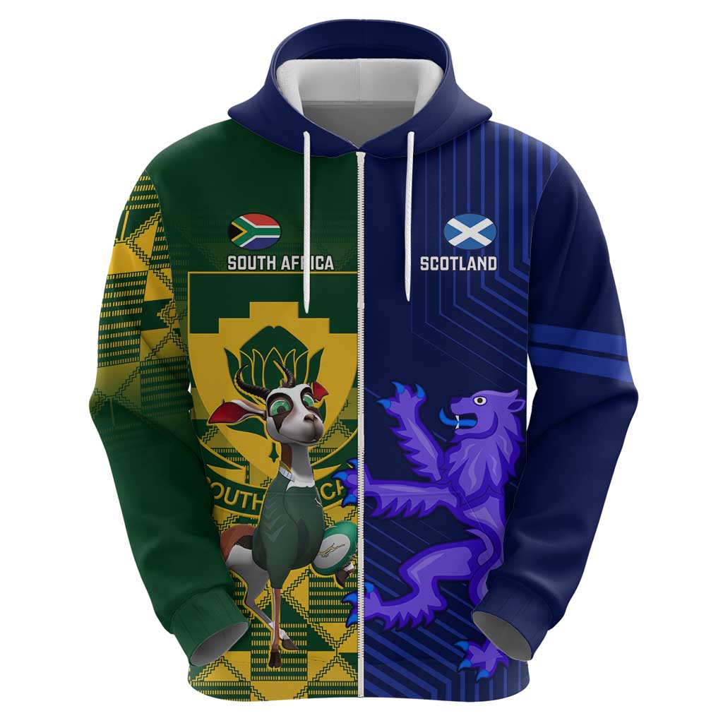 Custom South Africa And Scotland Rugby Hoodie Springboks Thistle Together LT14