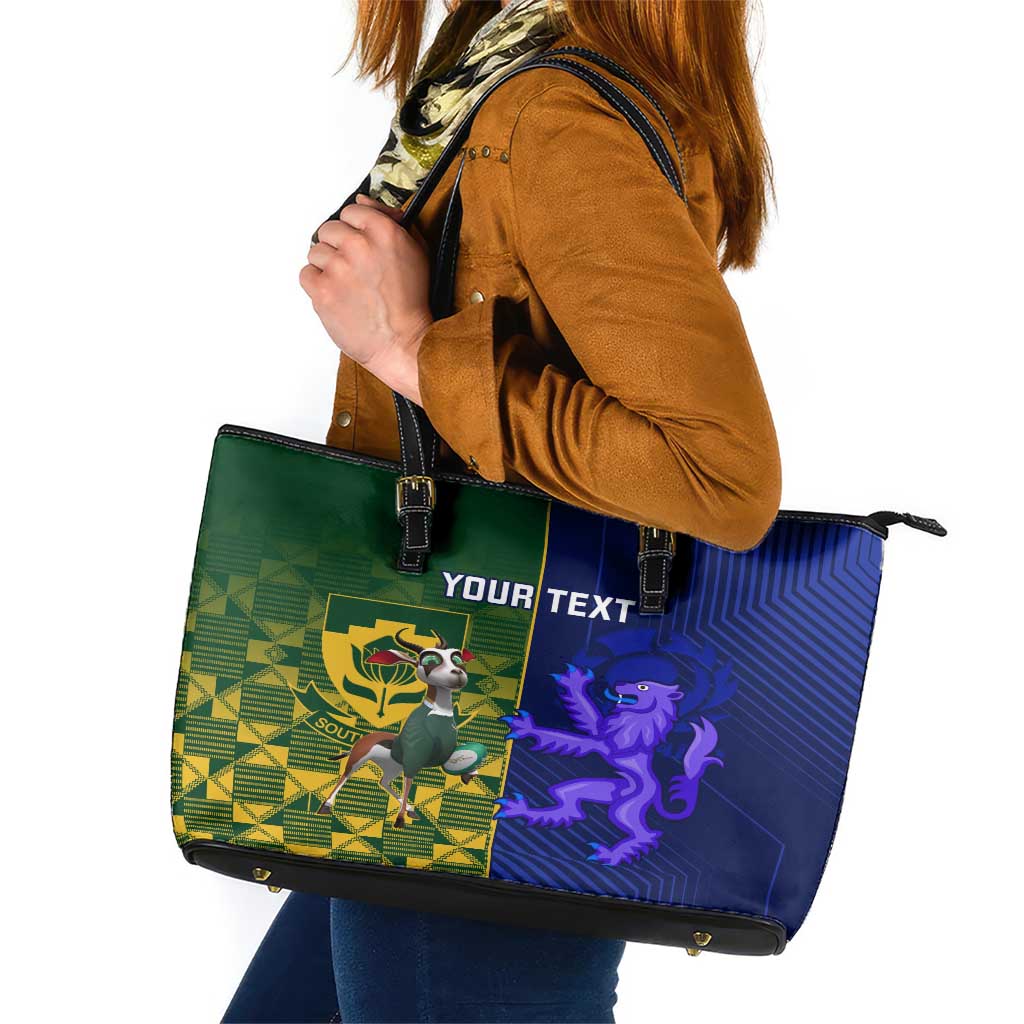 Custom South Africa And Scotland Rugby Leather Tote Bag Springboks Thistle Together LT14
