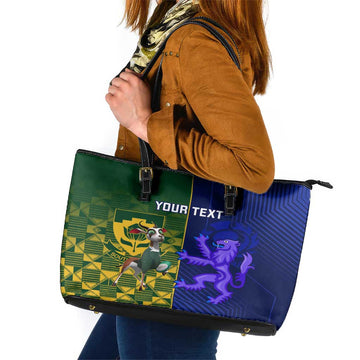 Custom South Africa And Scotland Rugby Leather Tote Bag Springboks Thistle Together LT14