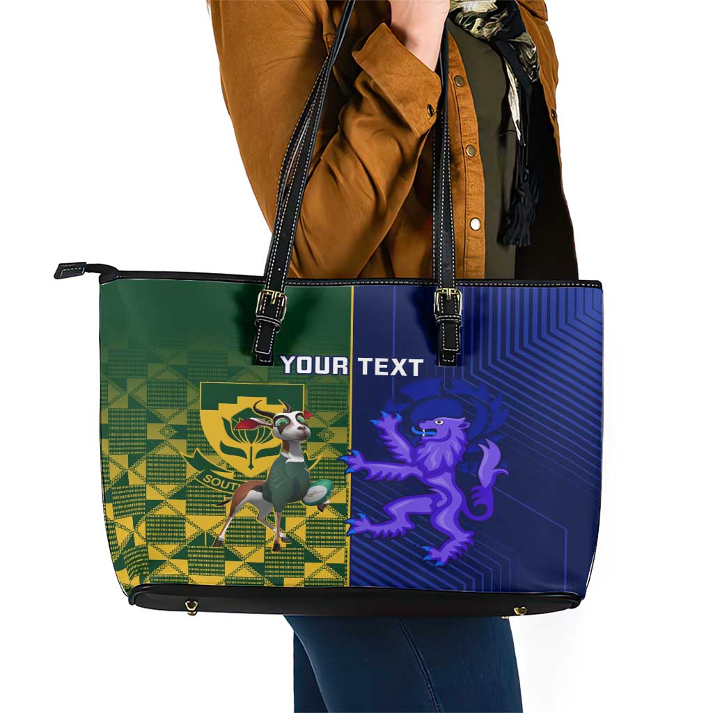 Custom South Africa And Scotland Rugby Leather Tote Bag Springboks Thistle Together LT14