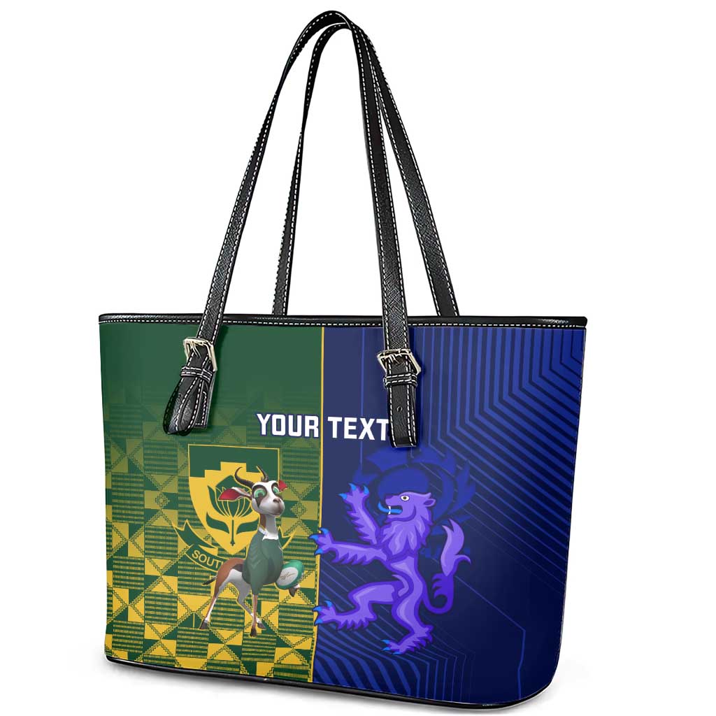 Custom South Africa And Scotland Rugby Leather Tote Bag Springboks Thistle Together LT14
