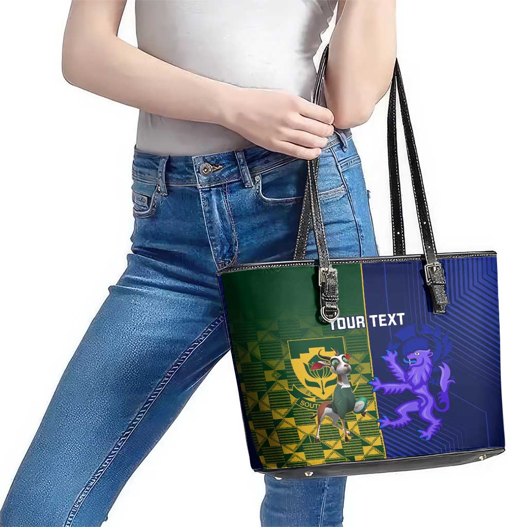 Custom South Africa And Scotland Rugby Leather Tote Bag Springboks Thistle Together LT14