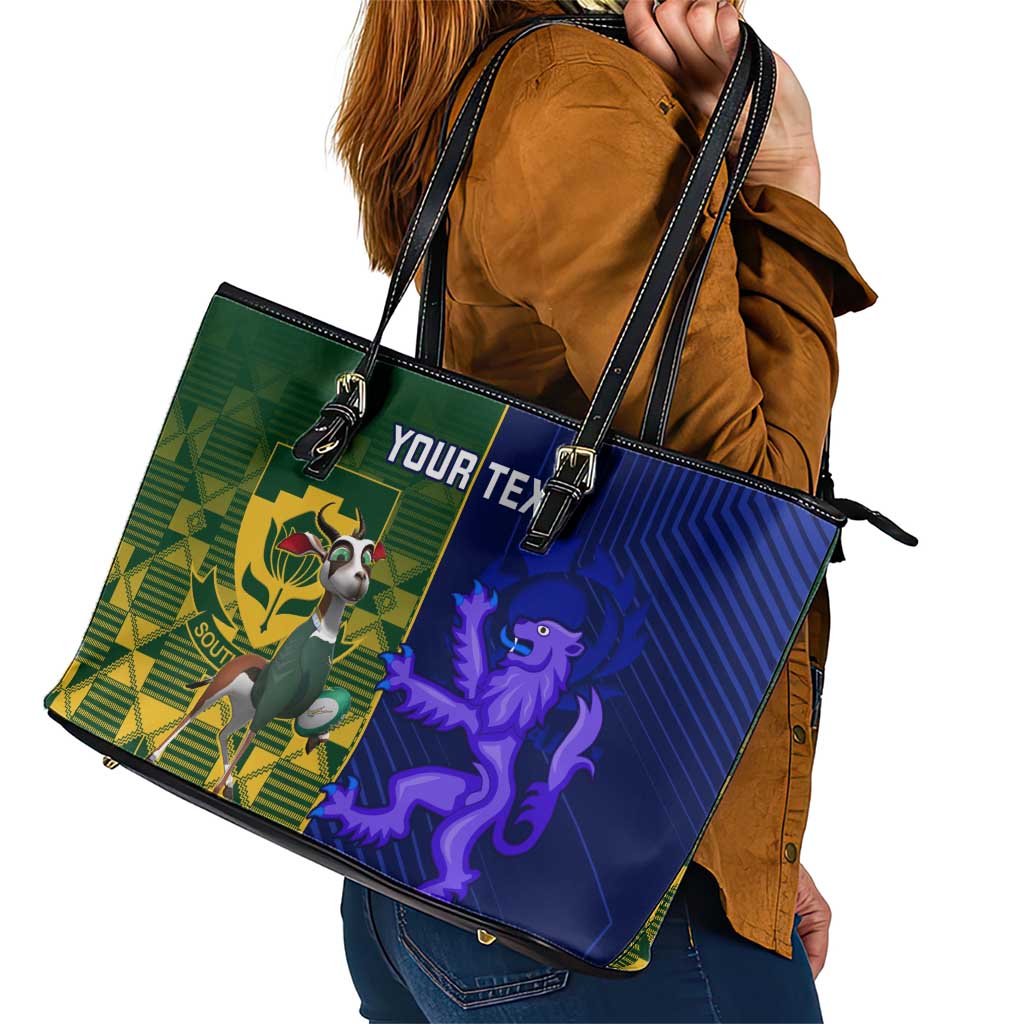Custom South Africa And Scotland Rugby Leather Tote Bag Springboks Thistle Together LT14