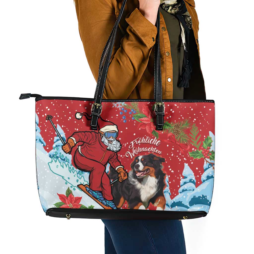 Switzerland Christmas Leather Tote Bag Greater Swiss Mountain Dog Santa - Merry Xmas LT14
