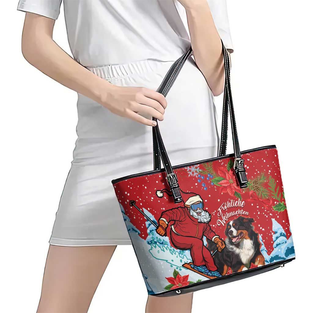 Switzerland Christmas Leather Tote Bag Greater Swiss Mountain Dog Santa - Merry Xmas LT14