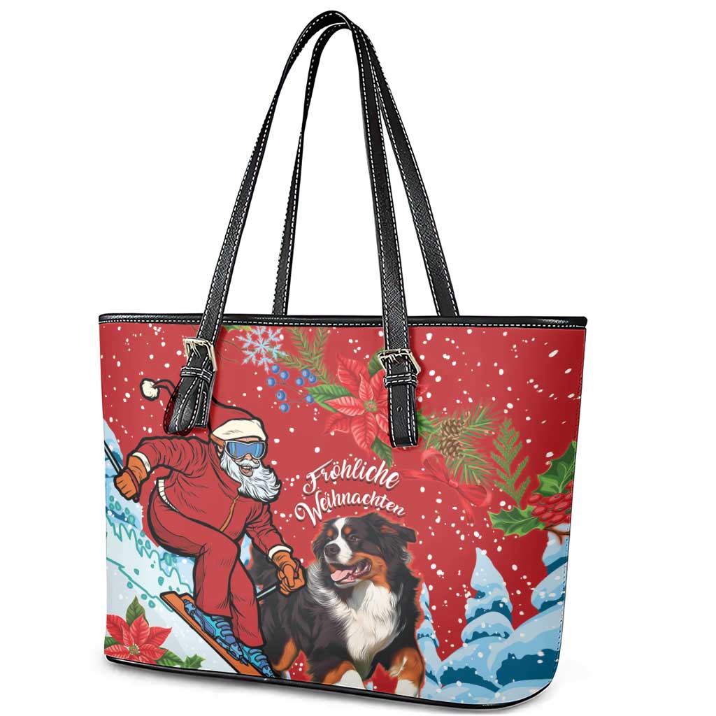 Switzerland Christmas Leather Tote Bag Greater Swiss Mountain Dog Santa - Merry Xmas LT14