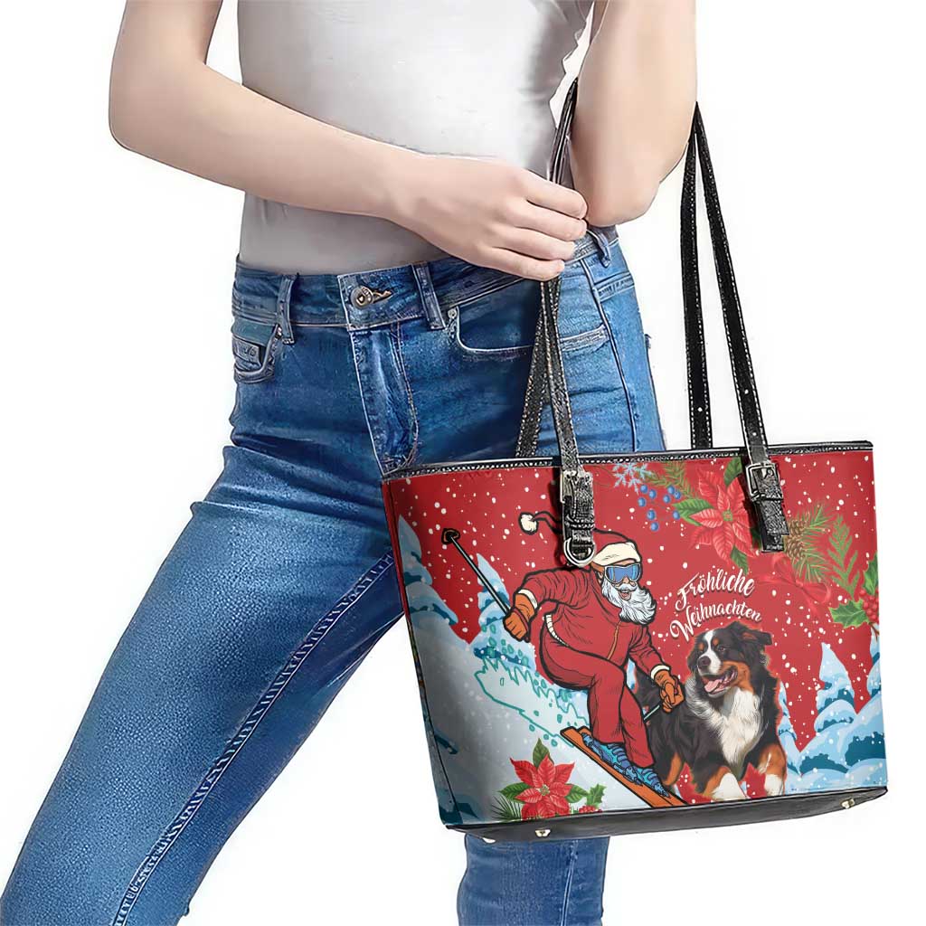 Switzerland Christmas Leather Tote Bag Greater Swiss Mountain Dog Santa - Merry Xmas LT14