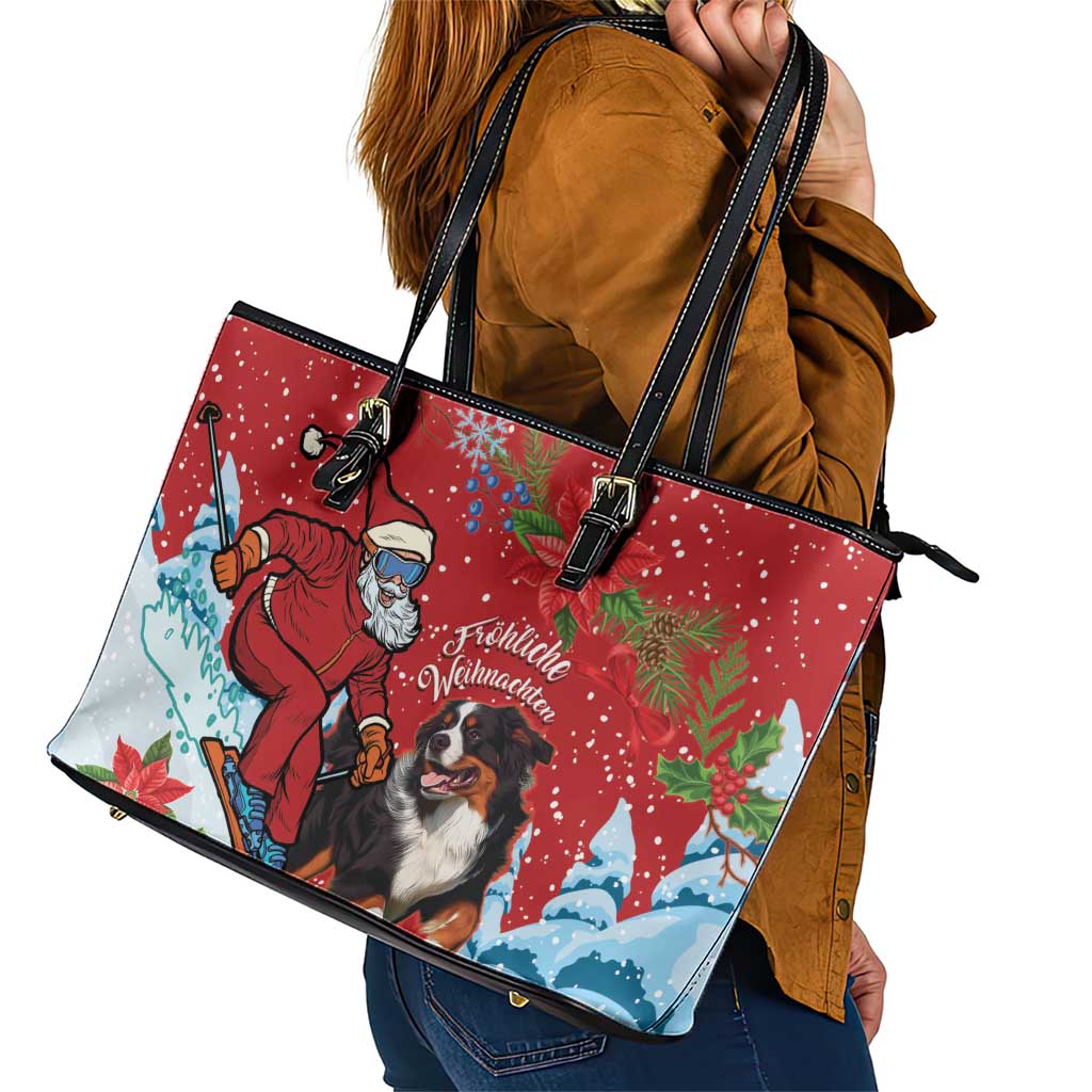 Switzerland Christmas Leather Tote Bag Greater Swiss Mountain Dog Santa - Merry Xmas LT14