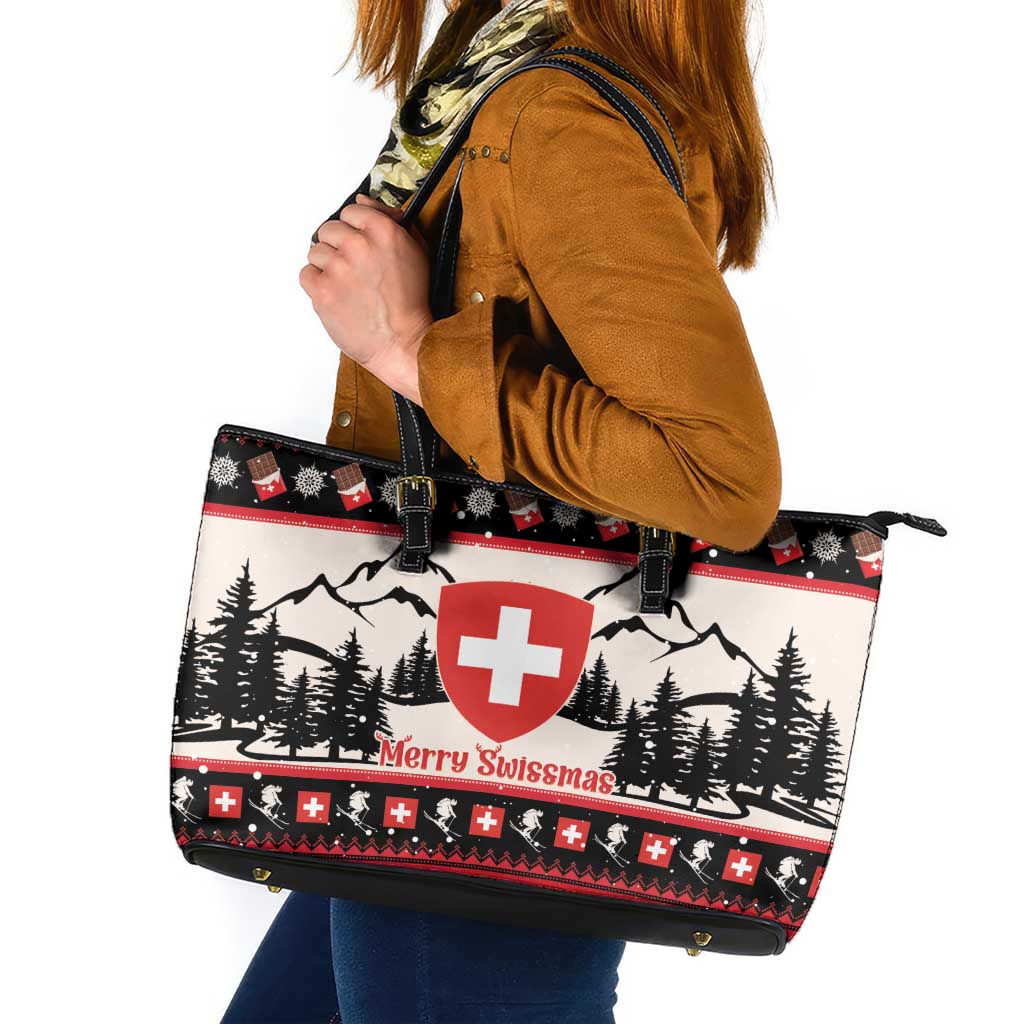 Switzerland Christmas Leather Tote Bag Merry Swissmas - Coat Of Arms Style LT14