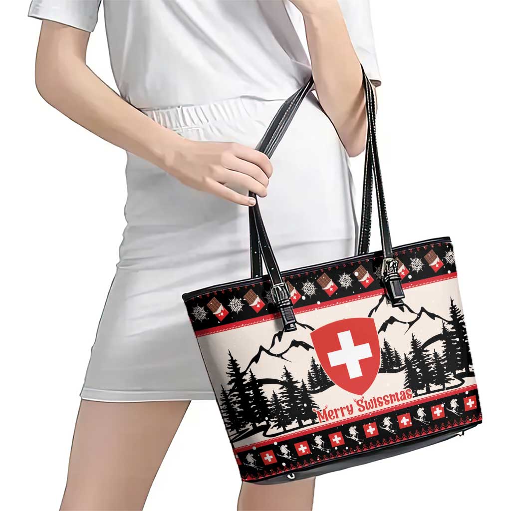 Switzerland Christmas Leather Tote Bag Merry Swissmas - Coat Of Arms Style LT14