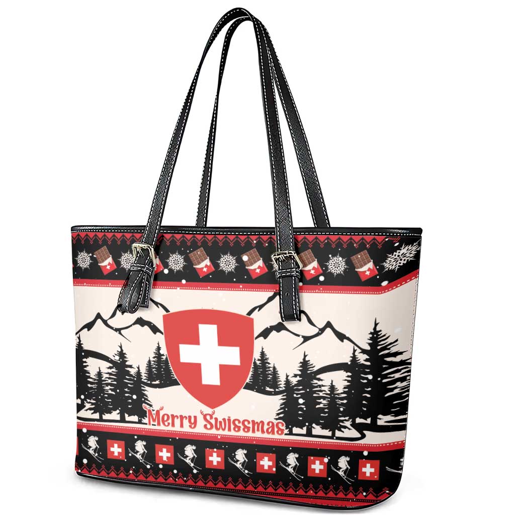 Switzerland Christmas Leather Tote Bag Merry Swissmas - Coat Of Arms Style LT14