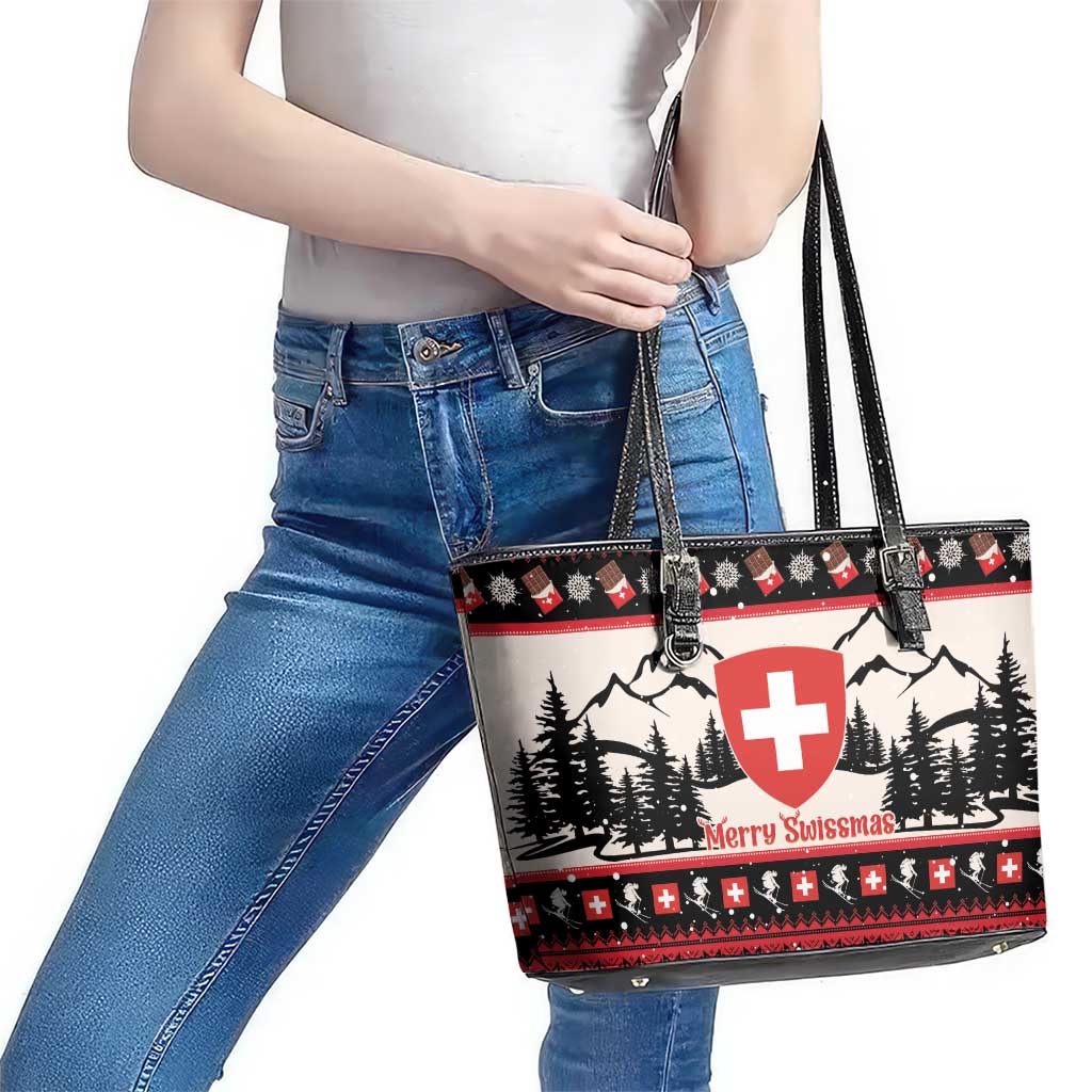 Switzerland Christmas Leather Tote Bag Merry Swissmas - Coat Of Arms Style LT14