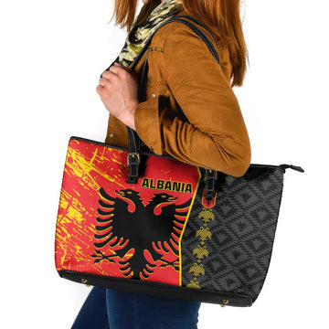 Albania Independence Day Leather Tote Bag Albanian Proud - Flag Color LT14