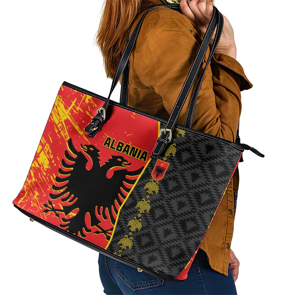 Albania Independence Day Leather Tote Bag Albanian Proud - Flag Color LT14