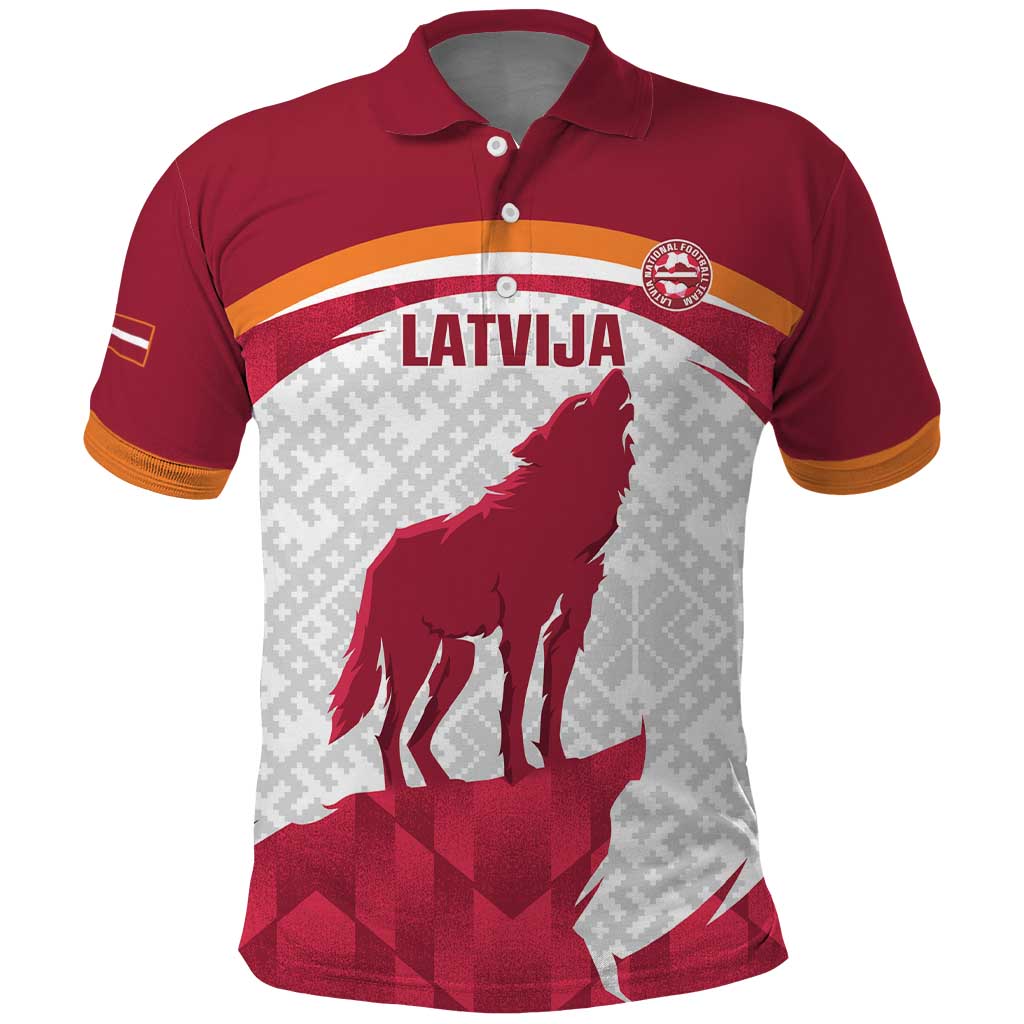 Custom Latvia Football Polo Shirt Go Wolves Latvija Folk Pattern LT14