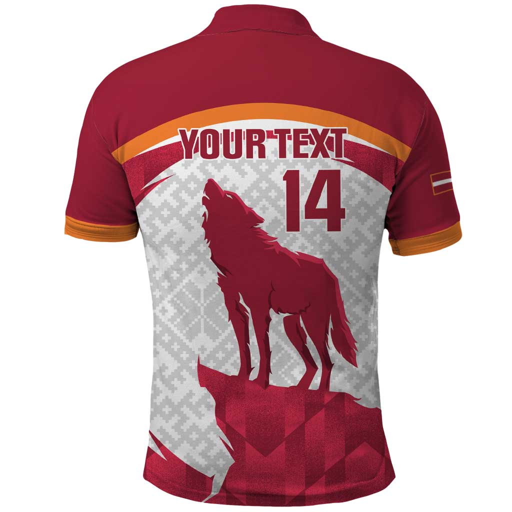 Custom Latvia Football Polo Shirt Go Wolves Latvija Folk Pattern LT14