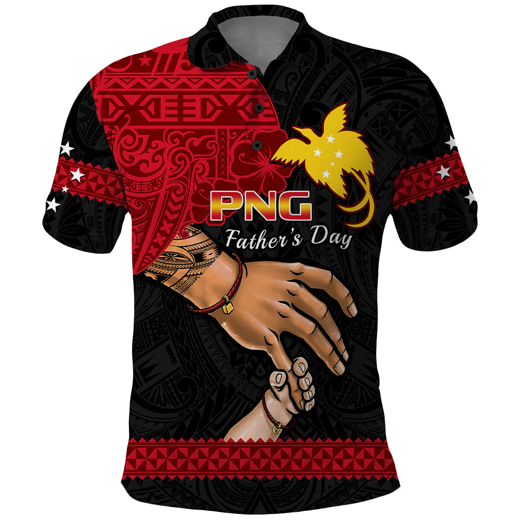 Custom Father Day Papua New Guinea Polo Shirt PNG I Love You Dad Black Version LT14