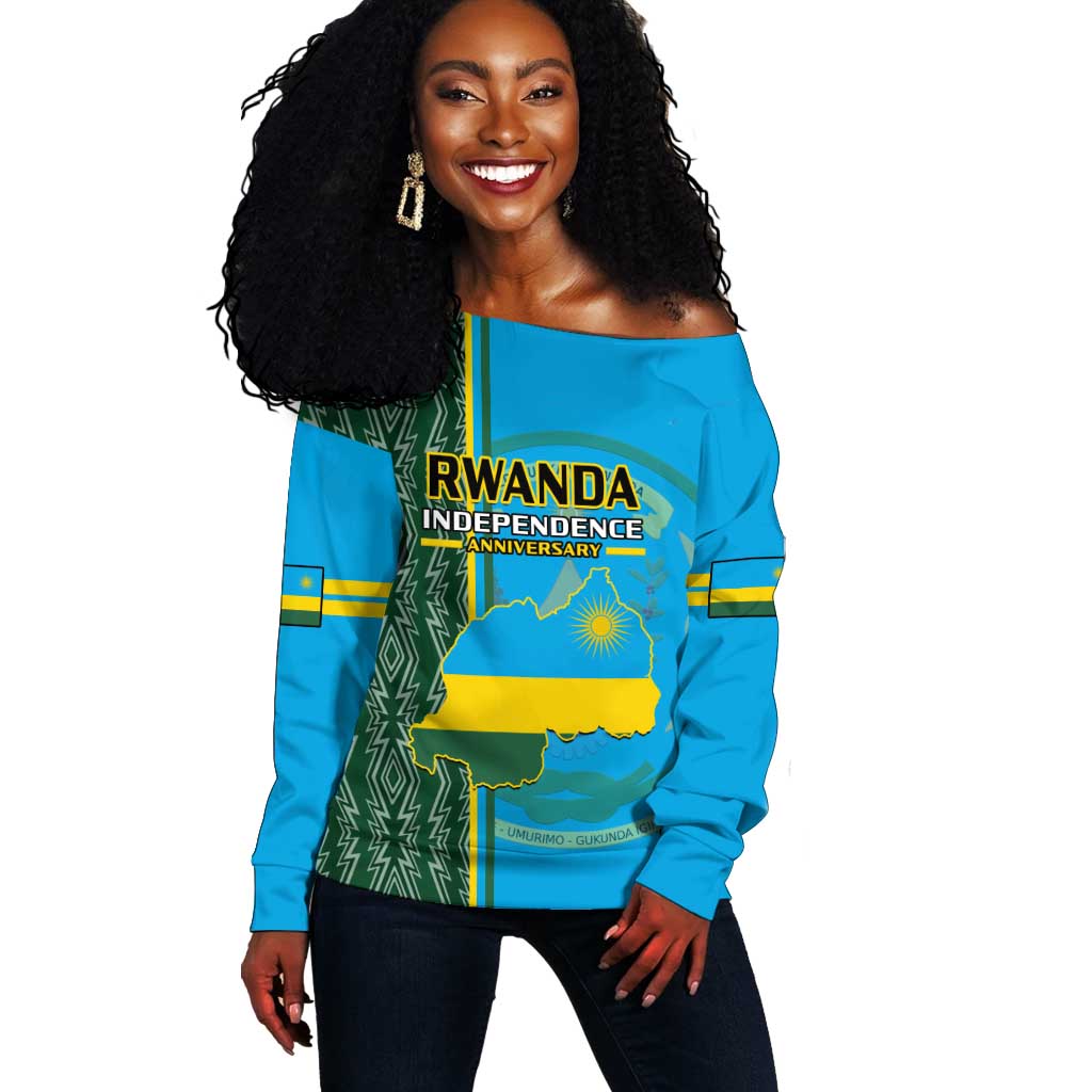 Personalised 1 July Independence Day Rwanda Off Shoulder Sweater African Imigongo Happy 61st Anniversary LT14