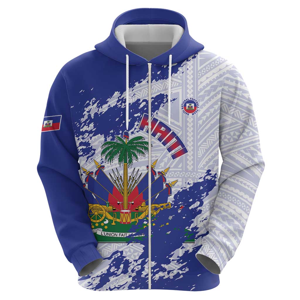 Custom Haiti Football Hoodie Les Grenadiers Blue Grunge Polynesian Tattoo LT14