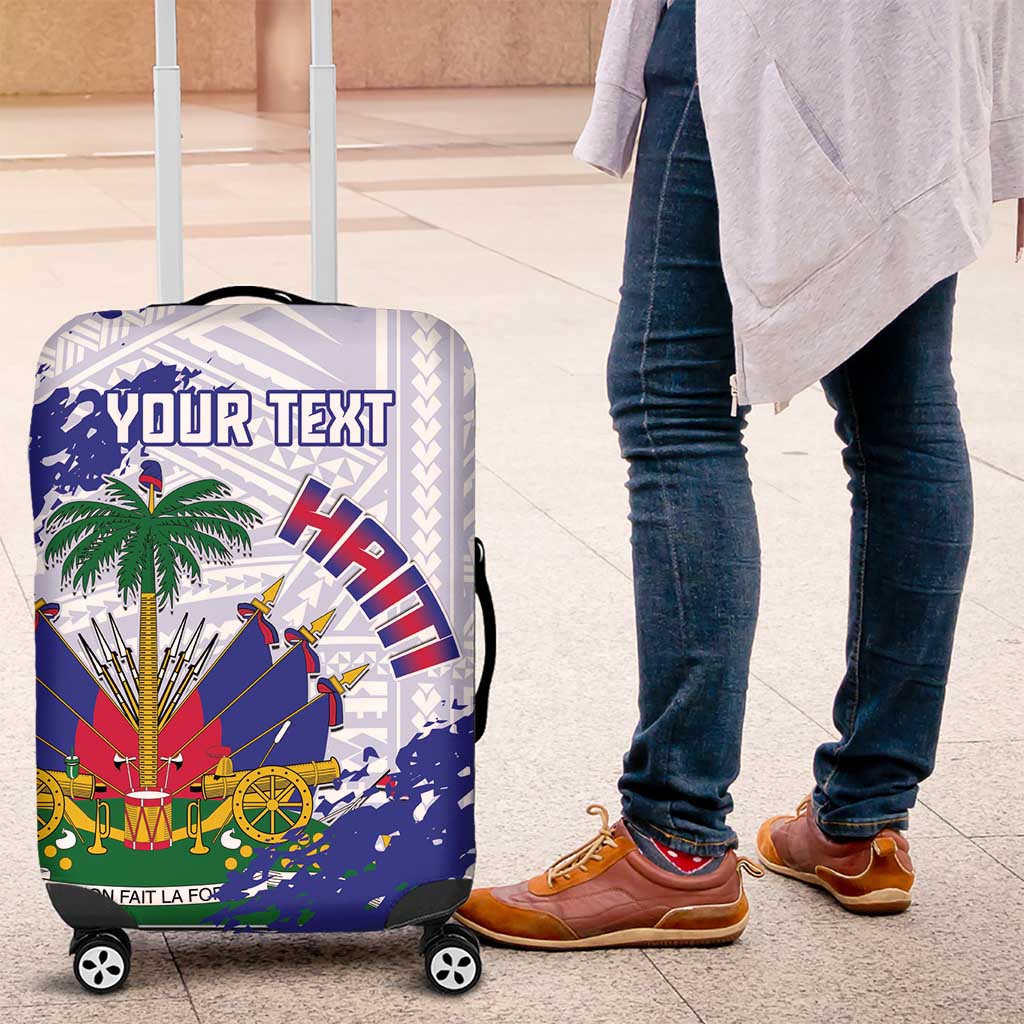 Custom Haiti Football Luggage Cover Les Grenadiers Blue Grunge Polynesian Tattoo LT14