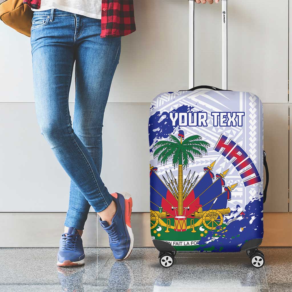 Custom Haiti Football Luggage Cover Les Grenadiers Blue Grunge Polynesian Tattoo LT14