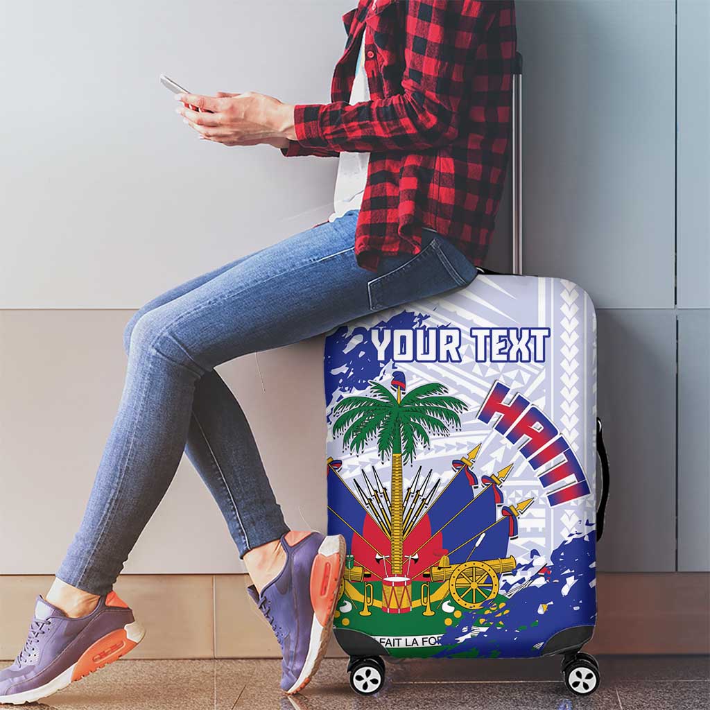 Custom Haiti Football Luggage Cover Les Grenadiers Blue Grunge Polynesian Tattoo LT14