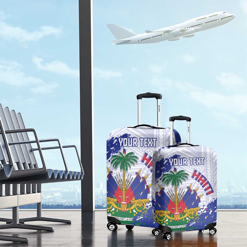 Custom Haiti Football Luggage Cover Les Grenadiers Blue Grunge Polynesian Tattoo LT14