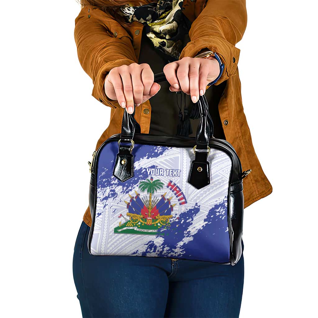 Custom Haiti Football Shoulder Handbag Les Grenadiers Blue Grunge Polynesian Tattoo LT14