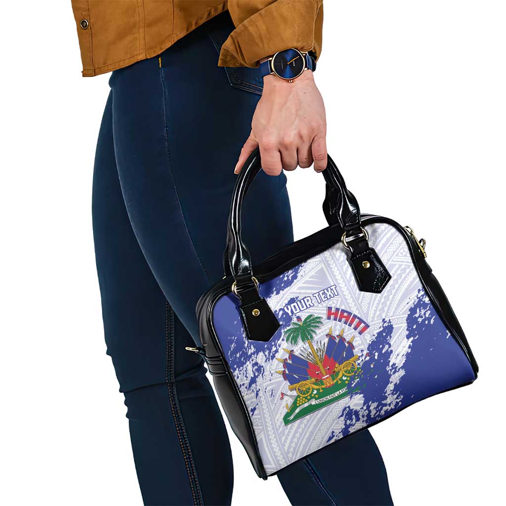 Custom Haiti Football Shoulder Handbag Les Grenadiers Blue Grunge Polynesian Tattoo LT14