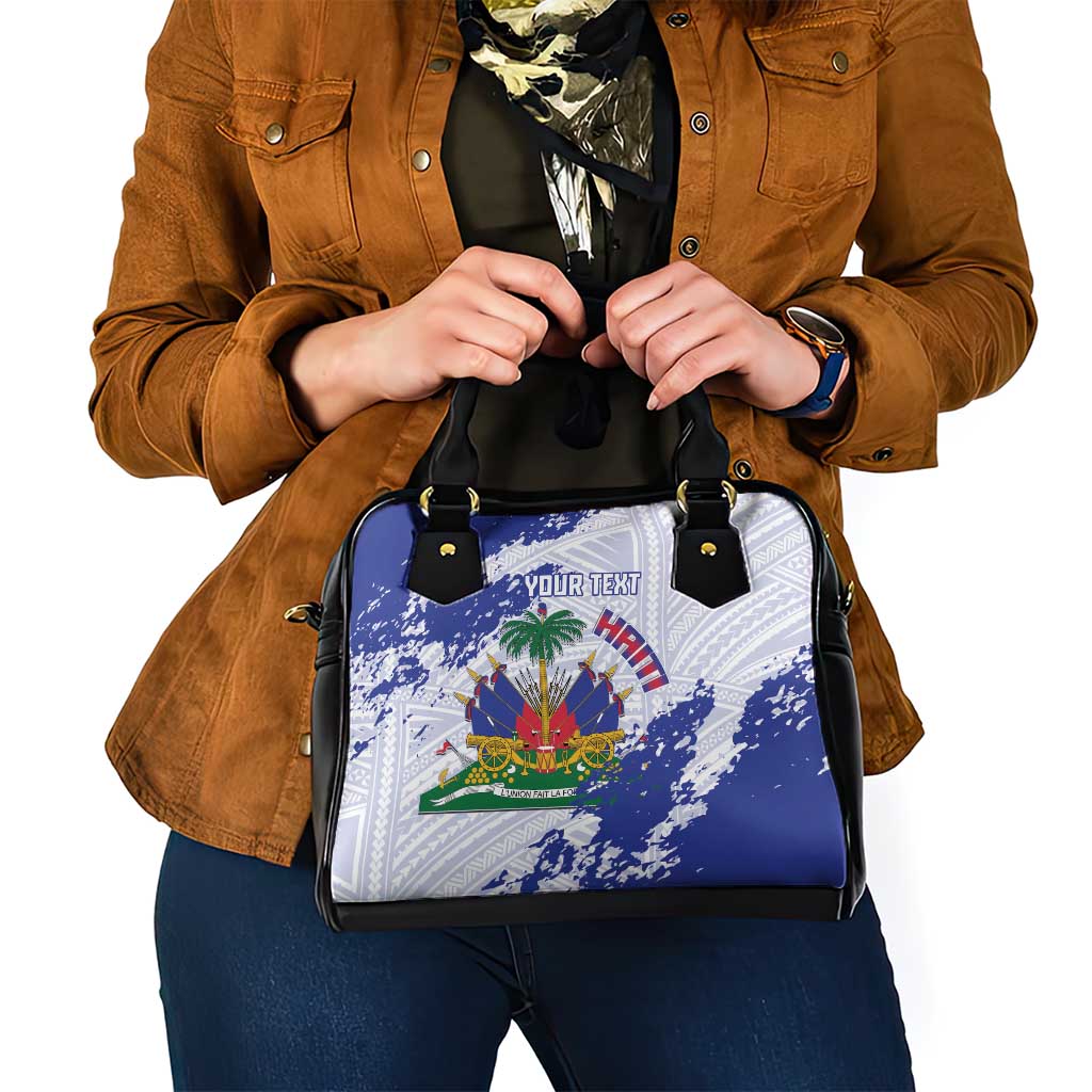 Custom Haiti Football Shoulder Handbag Les Grenadiers Blue Grunge Polynesian Tattoo LT14
