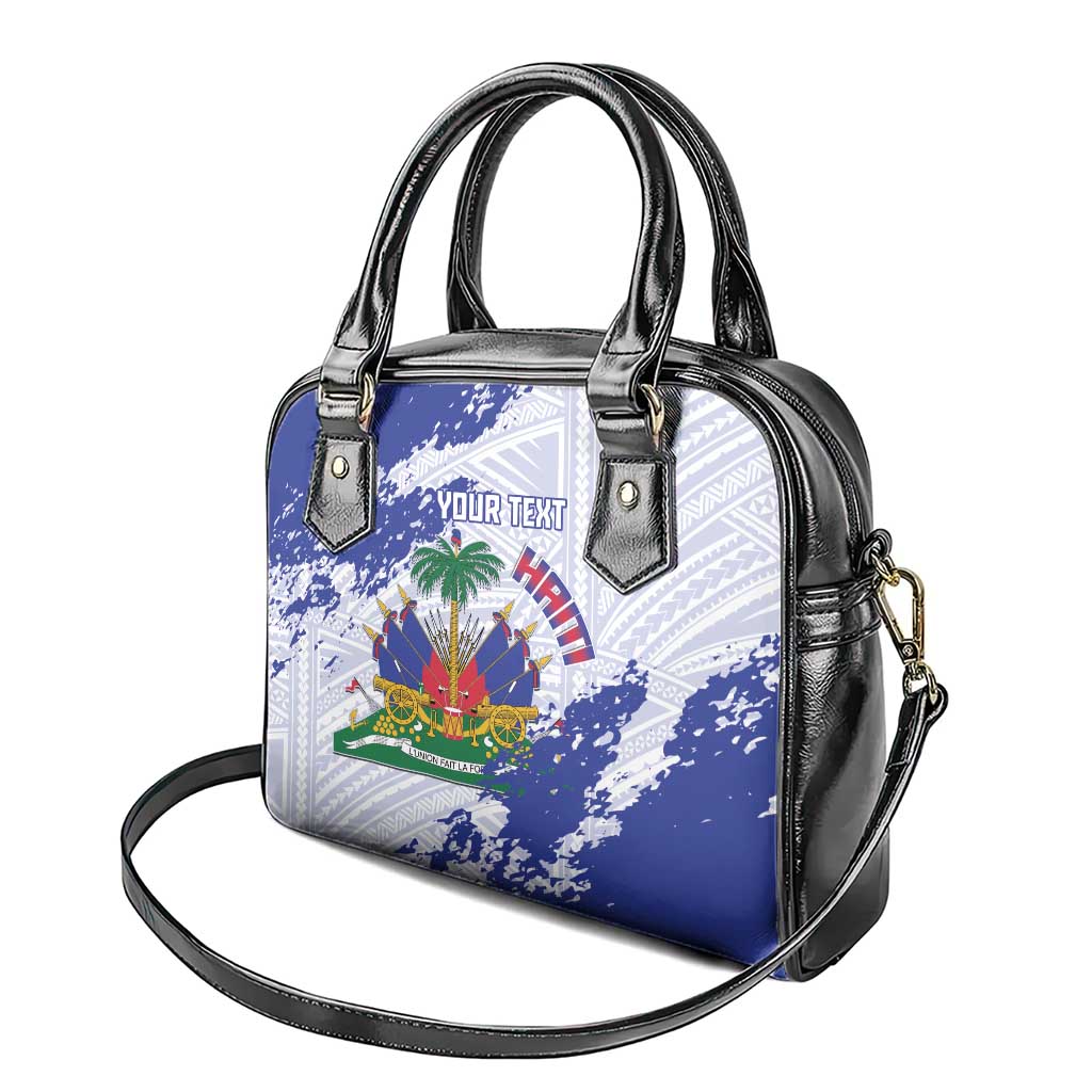 Custom Haiti Football Shoulder Handbag Les Grenadiers Blue Grunge Polynesian Tattoo LT14
