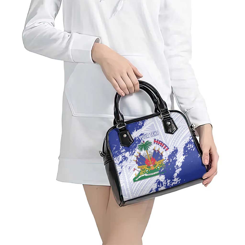 Custom Haiti Football Shoulder Handbag Les Grenadiers Blue Grunge Polynesian Tattoo LT14