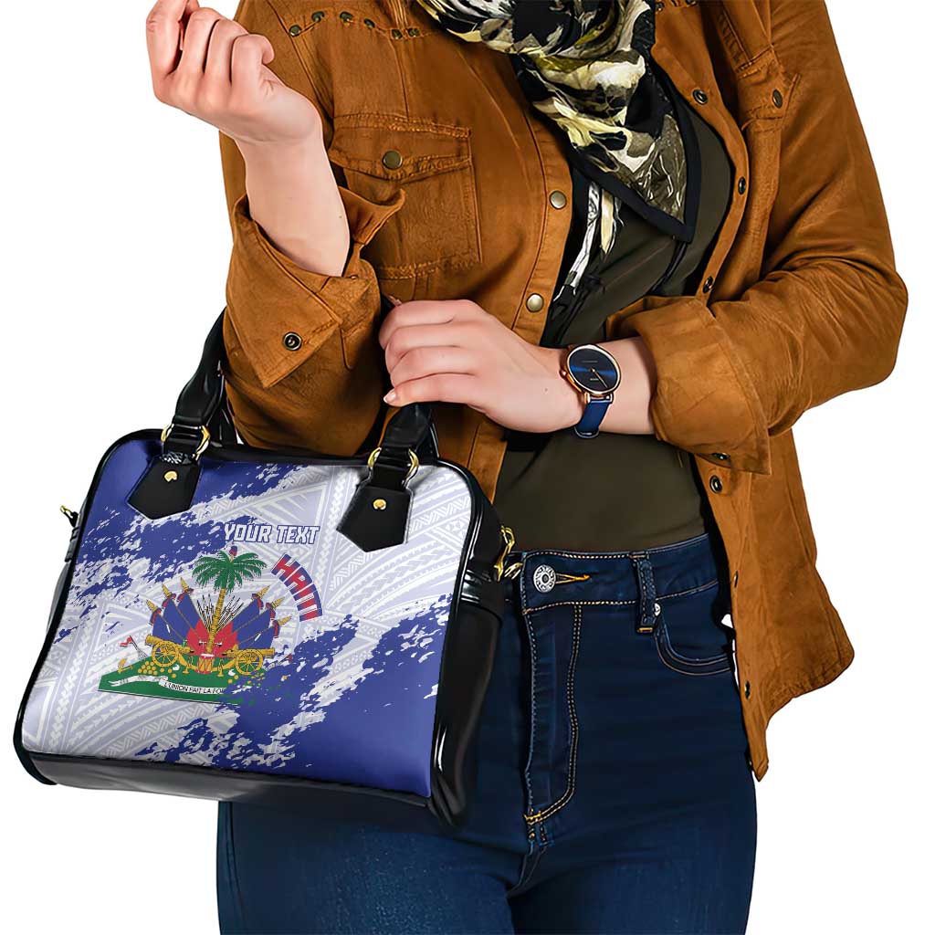 Custom Haiti Football Shoulder Handbag Les Grenadiers Blue Grunge Polynesian Tattoo LT14