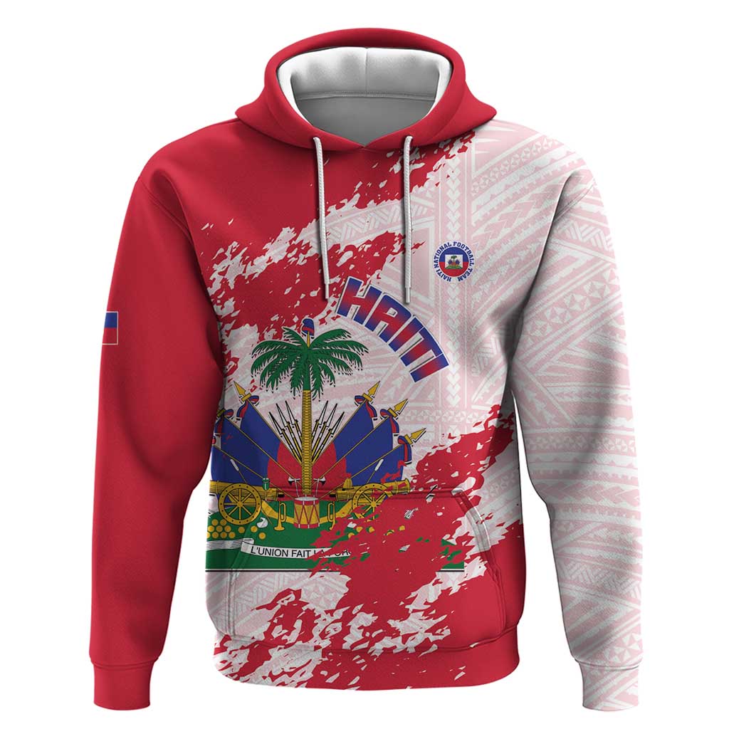 Custom Haiti Football Hoodie Les Grenadiers Red Grunge Polynesian Tattoo LT14