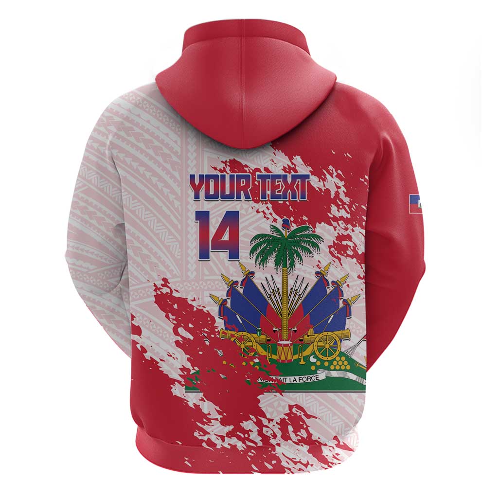 Custom Haiti Football Hoodie Les Grenadiers Red Grunge Polynesian Tattoo LT14