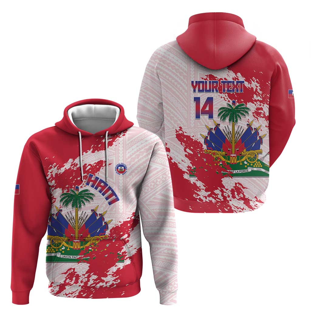 Custom Haiti Football Hoodie Les Grenadiers Red Grunge Polynesian Tattoo LT14