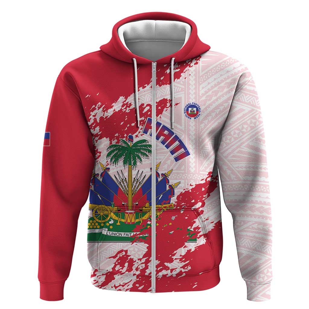Custom Haiti Football Hoodie Les Grenadiers Red Grunge Polynesian Tattoo LT14