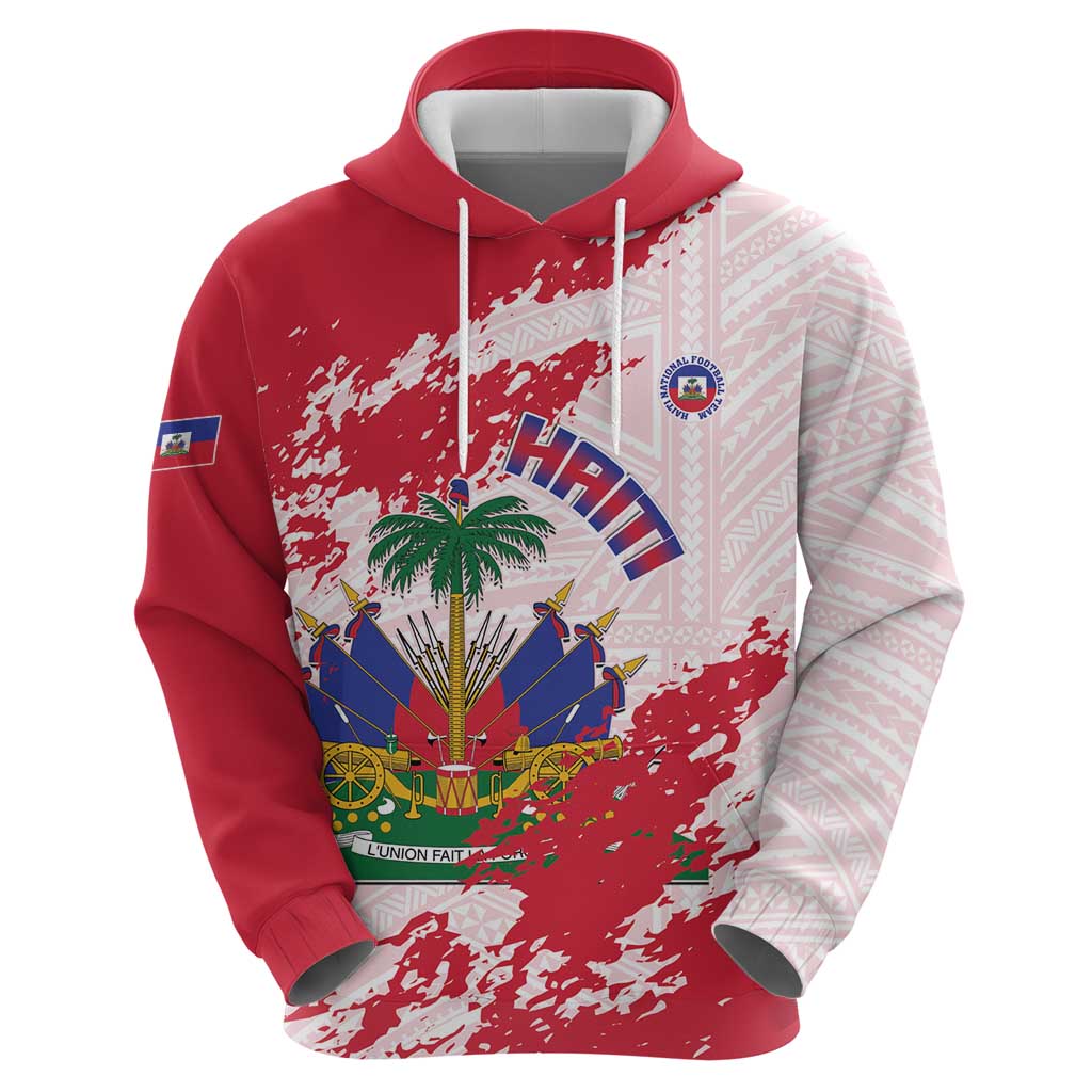 Custom Haiti Football Hoodie Les Grenadiers Red Grunge Polynesian Tattoo LT14