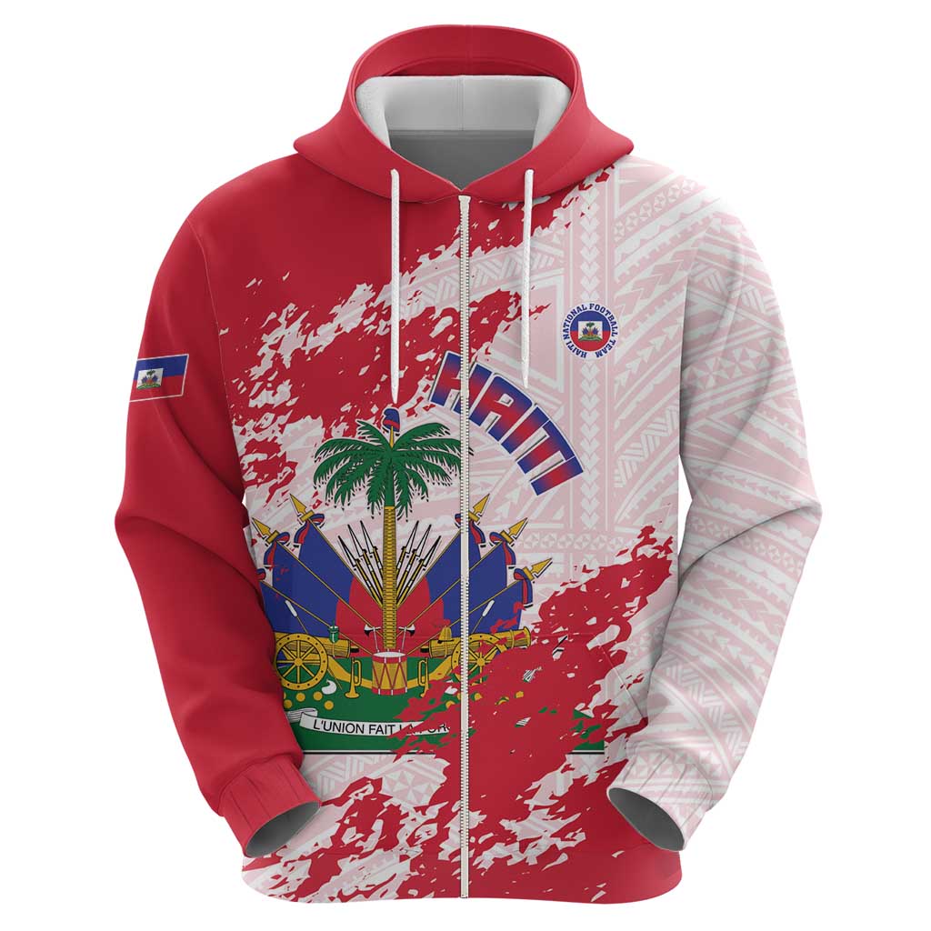 Custom Haiti Football Hoodie Les Grenadiers Red Grunge Polynesian Tattoo LT14
