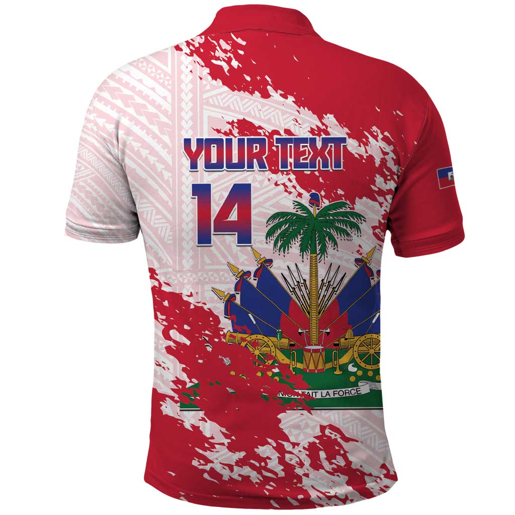 Custom Haiti Football Polo Shirt Les Grenadiers Red Grunge Polynesian Tattoo LT14