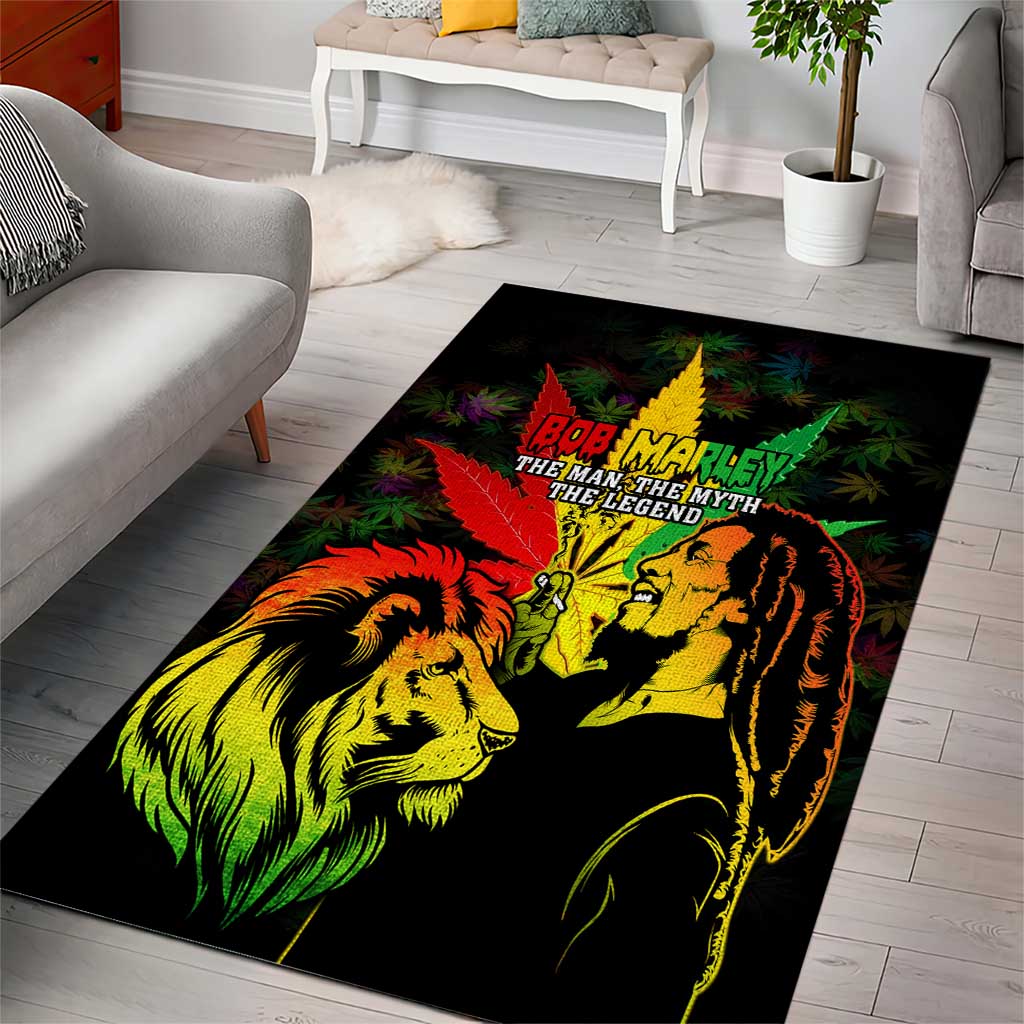 Afro Jamaica Legend Bob Area Rug Lion With Cannabis Leaf Pattern LT14