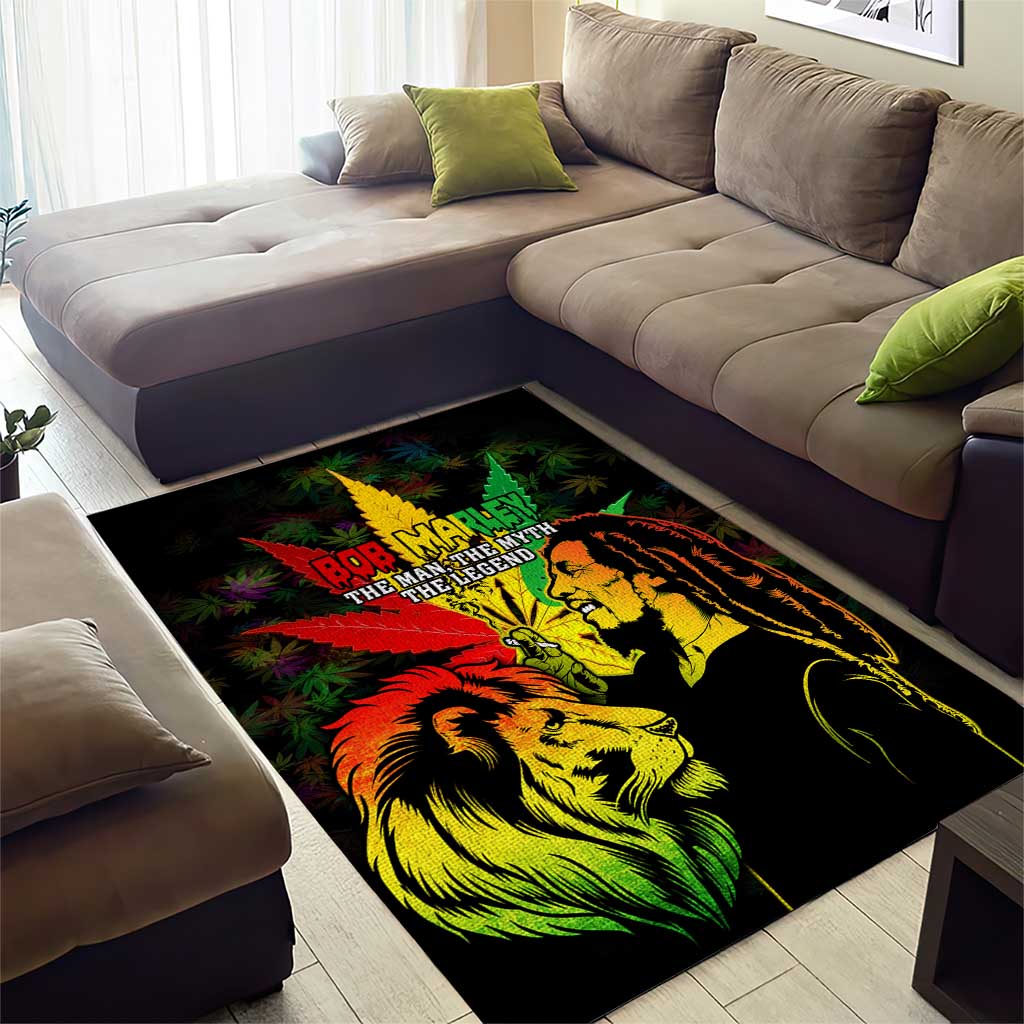 Afro Jamaica Legend Bob Area Rug Lion With Cannabis Leaf Pattern LT14
