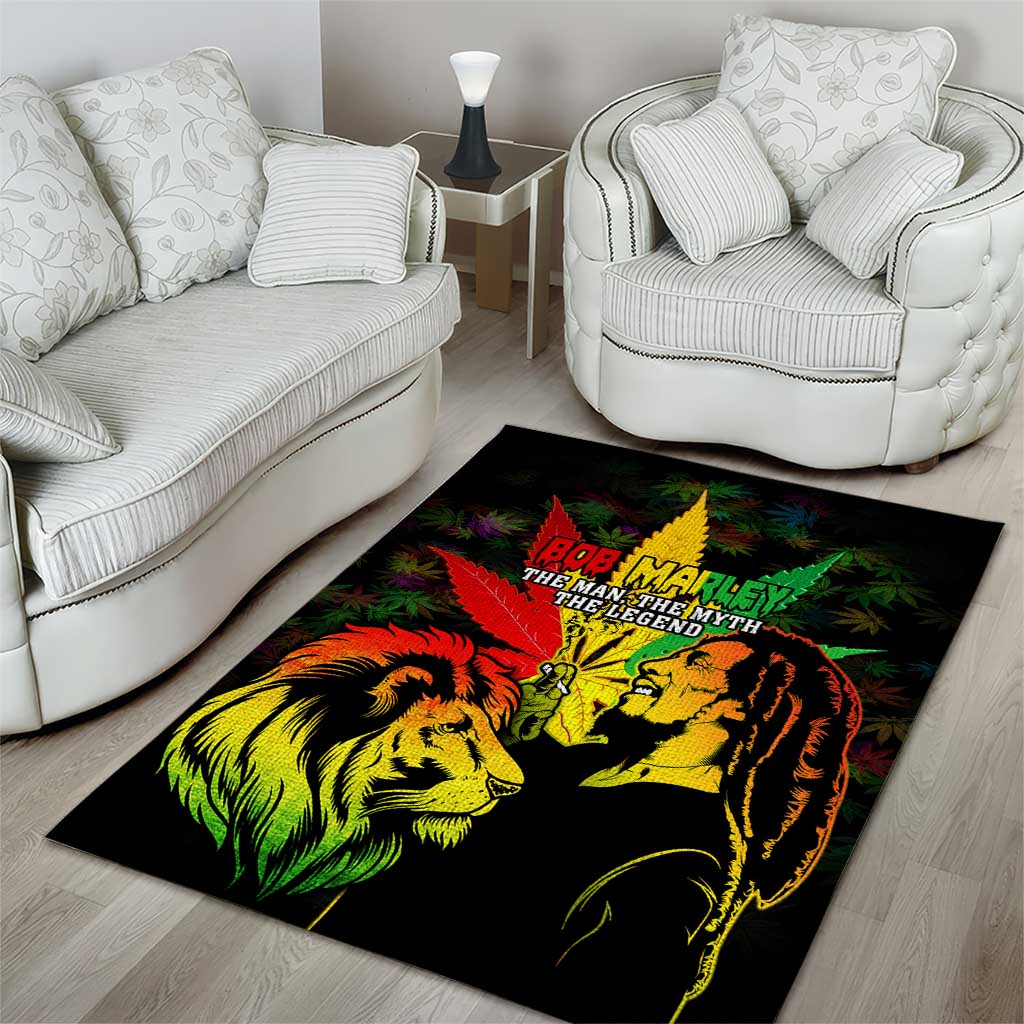 Afro Jamaica Legend Bob Area Rug Lion With Cannabis Leaf Pattern LT14