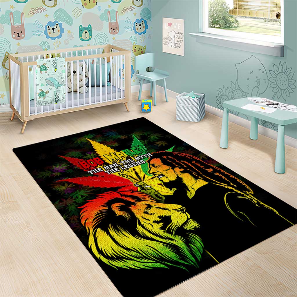 Afro Jamaica Legend Bob Area Rug Lion With Cannabis Leaf Pattern LT14