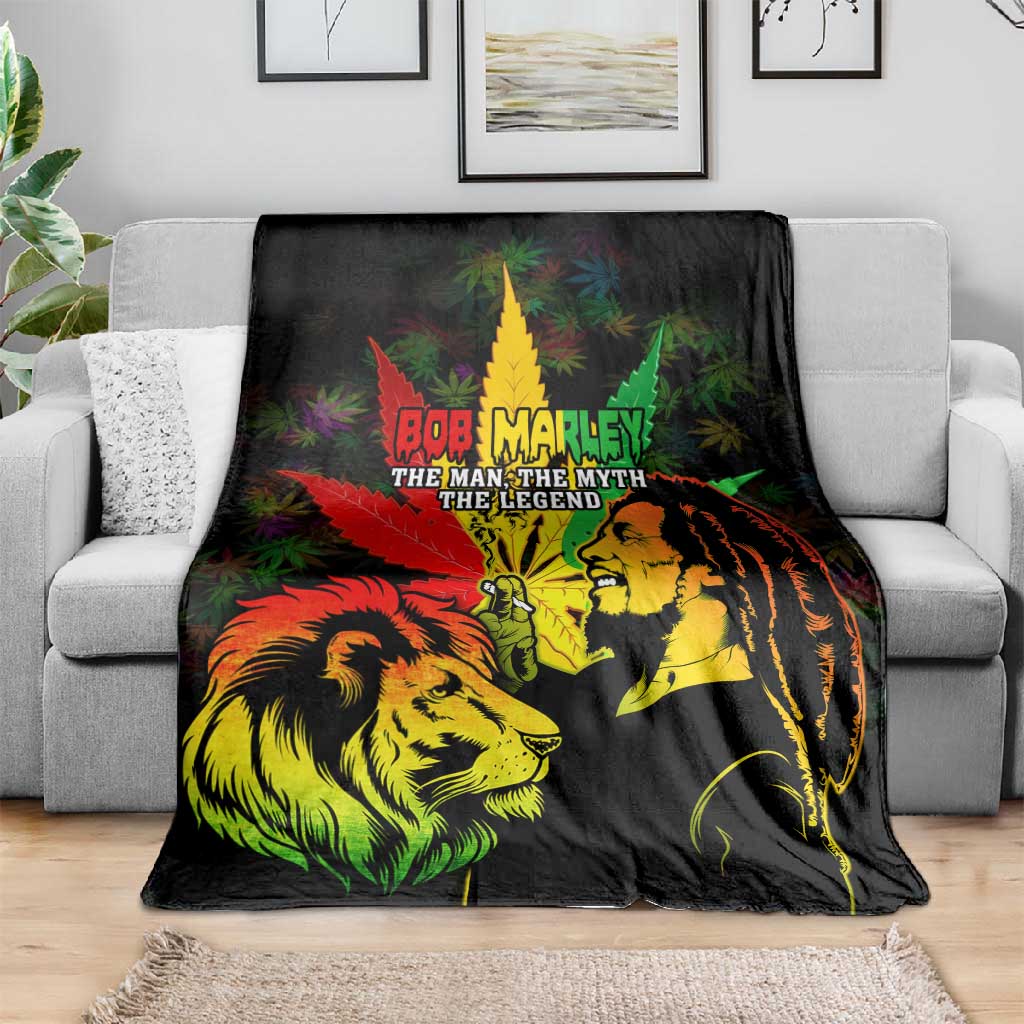Afro Jamaica Legend Bob Blanket Lion With Cannabis Leaf Pattern LT14