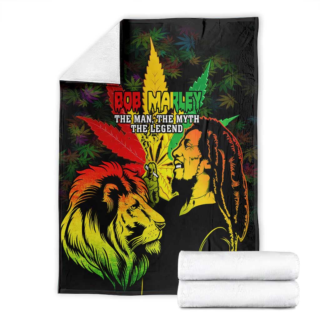 Afro Jamaica Legend Bob Blanket Lion With Cannabis Leaf Pattern LT14