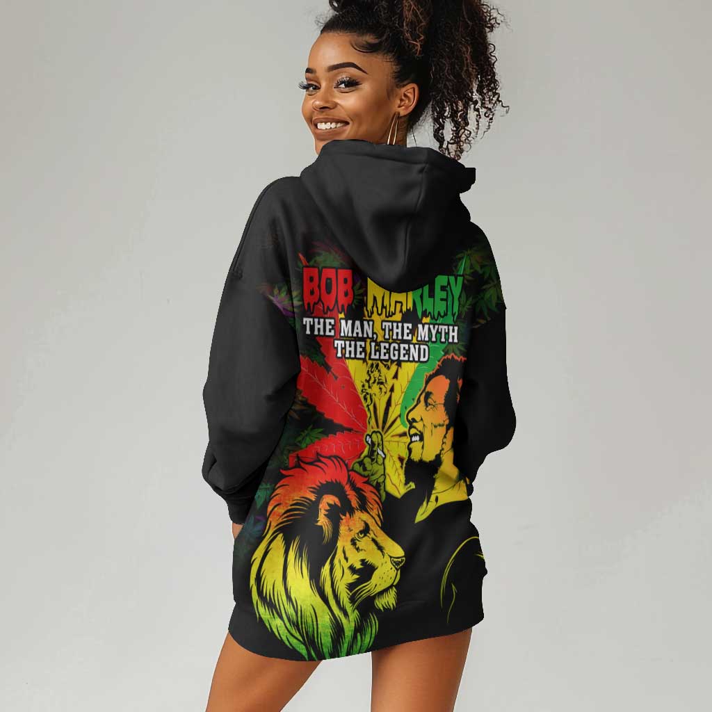 Afro Jamaica Legend Bob Hoodie Dress Lion With Cannabis Leaf Pattern LT14