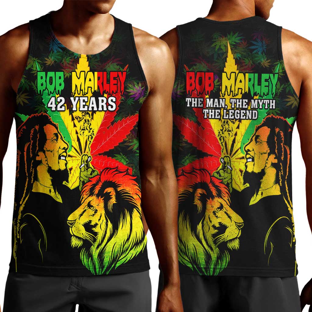 Afro Jamaica Legend Bob Men Tank Top Lion With Cannabis Leaf Pattern LT14