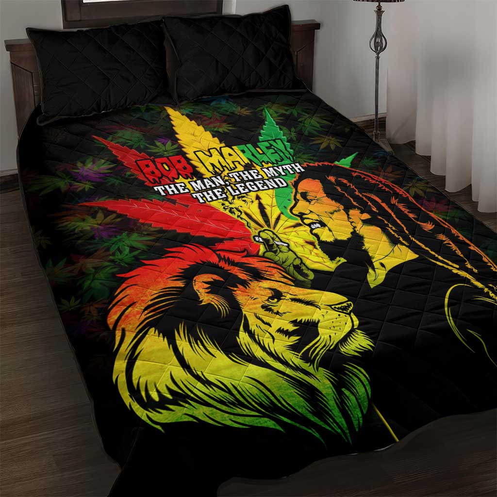 Afro Jamaica Legend Bob Quilt Bed Set Lion With Cannabis Leaf Pattern LT14